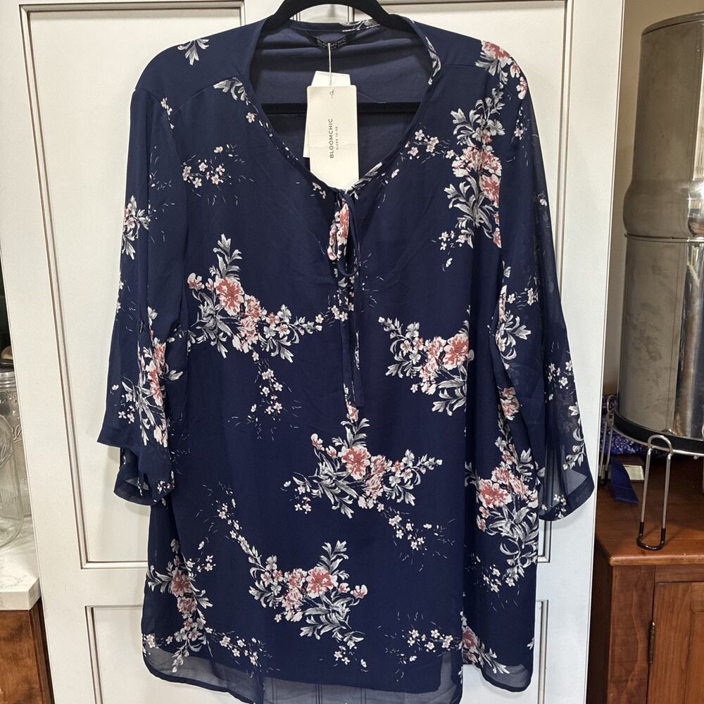 PLUS 3X Floral Print Spliced V-Neck Blouse by BLOOM CHIC Boho Cottage Core